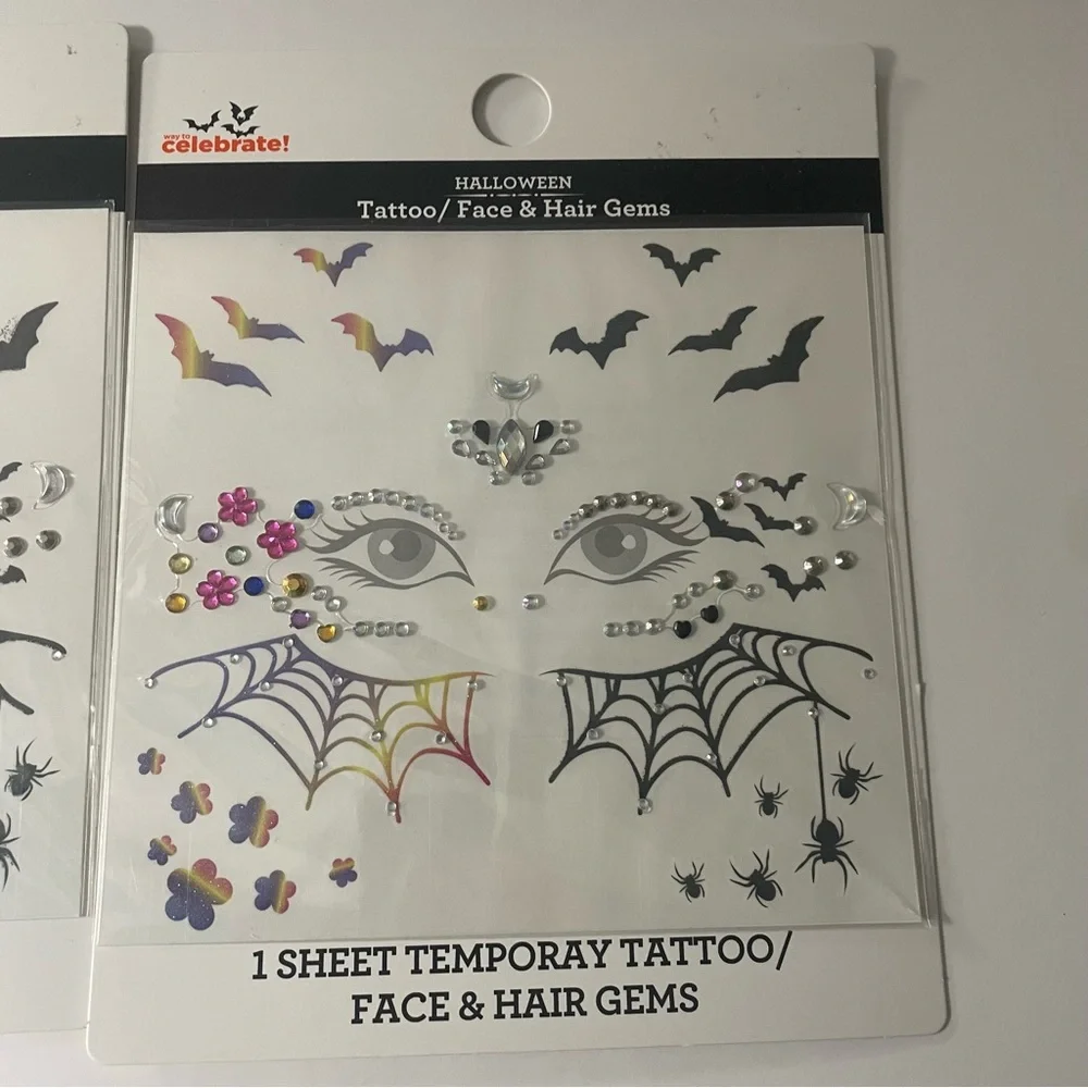Way to Celebrate Halloween Temporary Tattoo / Hair & Face Gem Set - Picture 3 of 3